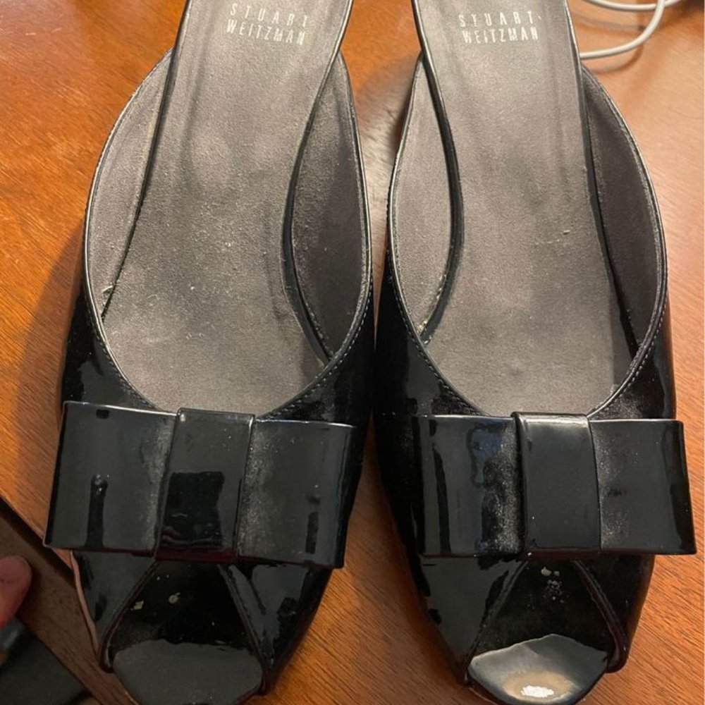 Black Patent Leather Stuart Weitzman Mules, 8.5